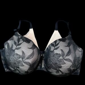 Cacique Lane Bryant Black Lace Back Smoother Full Coverage Bra 44F‎ #298